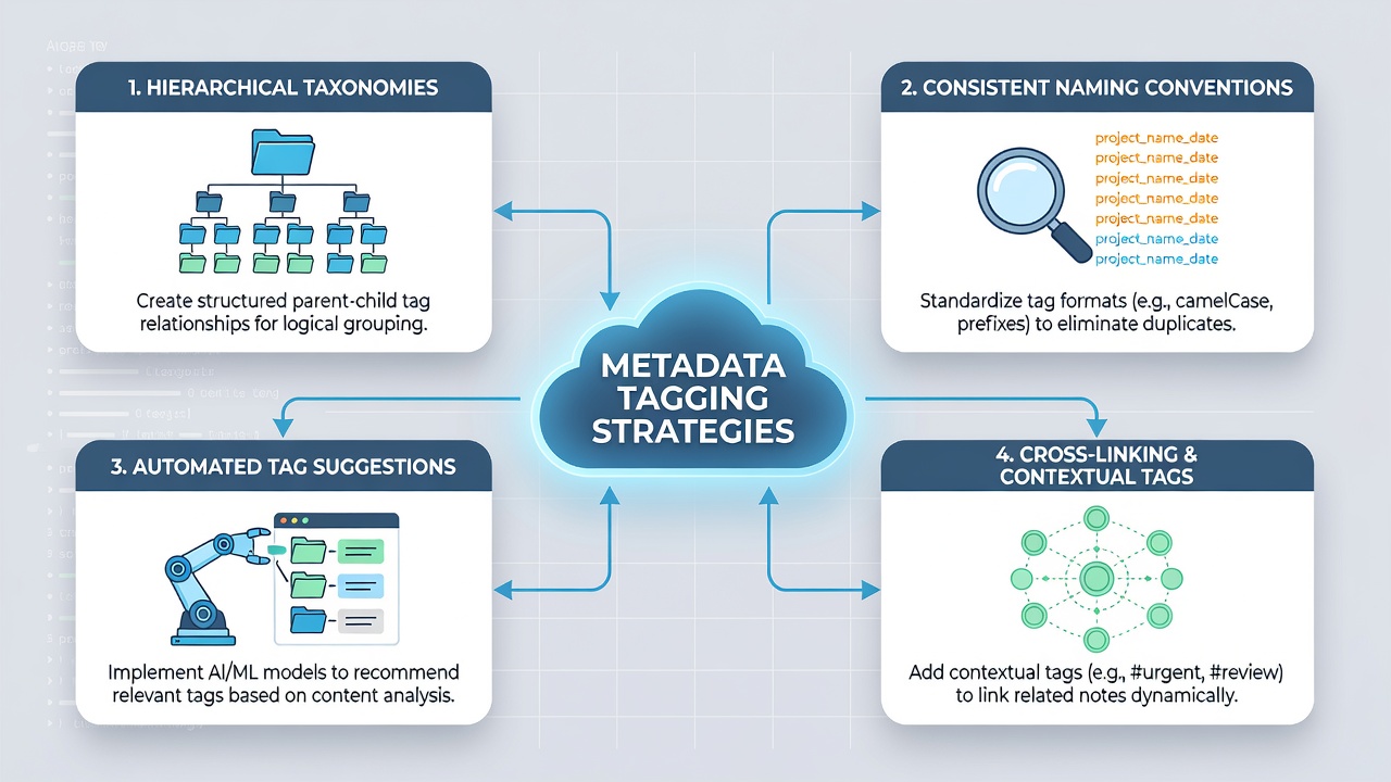 Example dashboard displaying tag usage analytics and search performance metrics within a digital note ecosystem